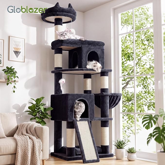 Globlazer Heavy Duty Cat Trees for Large Cats, Sturdy 72in Maine Coon Cat Tree for Large Cats 20 lbs+ Heavy Duty Cat Tower for Adult Biggest Cat with 6 Scratching Posts, Hammock, S72, Smoky Gray - Image 8