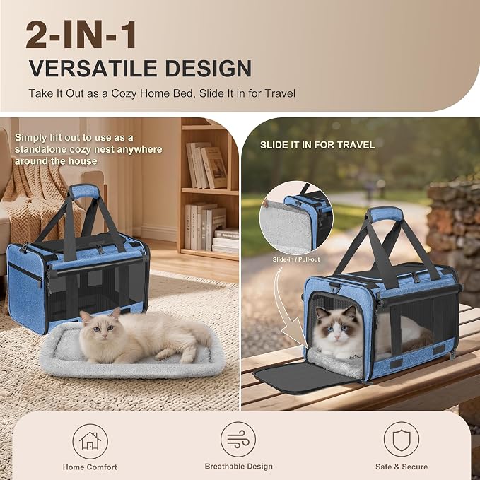 Soft Sided Cat Carrier for Anxious Pets with Privacy Roller Blinds | TSA Airline Approved Dog Carrier for Small Medium Cats Dogs up to 18 lbs, Foldable Pet Travel Bag with Side Storage Pocket - Image 3