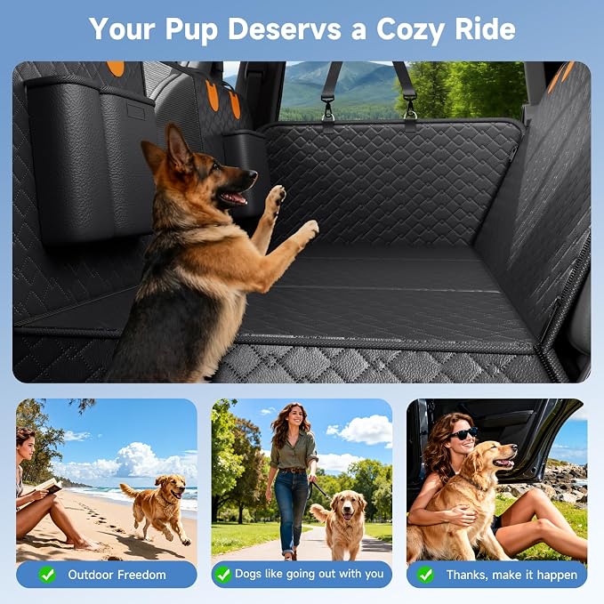 Dog Car Seat Cover Waterproof Vegan Leather, Scratchproof, Hard Bottom Back Seat Extender for Dogs, Non Slip Back Seat Protector with Mesh Window, Easy to Clean Fit Full Size Trucks, Orange - Image 7