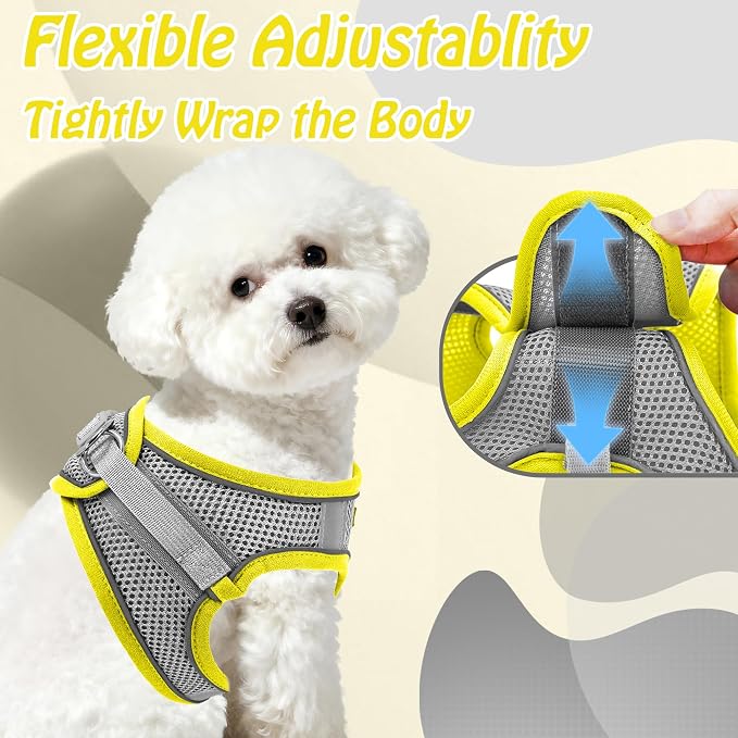 AIITLE Small Dog Harness and Leash Set, Step-in Puppy Pet Vest, Yellow XXS | Breathable Mesh, Adjustable Fit, Reflective Design, Padded Leash Handle, for Small-Medium Dogs & Cats, Walking, Training - Image 7