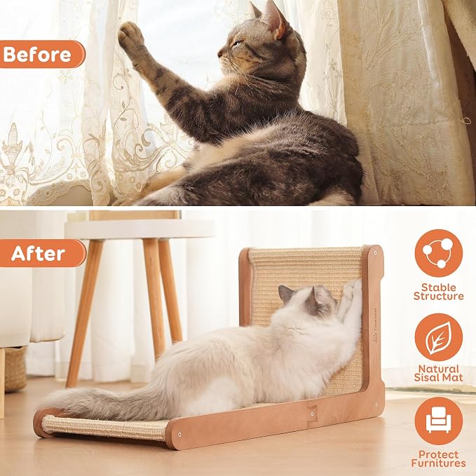 Sisal Cat Scratcher for Indoor Cats, Beechwood Base, Natural Sisal Woven Scratch Pad, Durable Scratching Post, Furniture Protector (L1) - Image 5