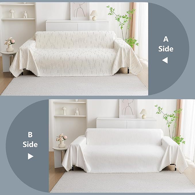 MYSKY HOME Couch Cover for Dogs, Sectional Couch Cover, Beige Lines Sofa Covers for Sectional Sofa L Shape Chenille Couch Protector for Dogs Pets Couch Covers Washable Soft Throw, 71"X150" - Image 7