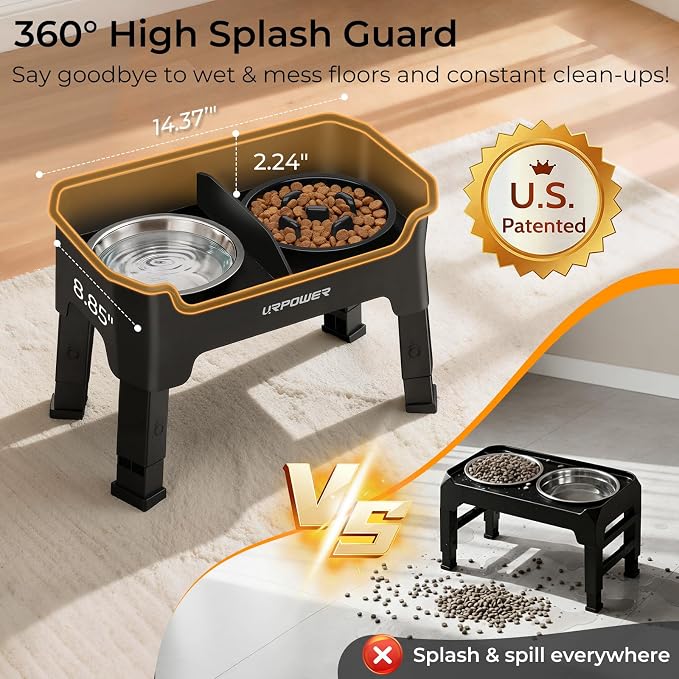URPOWER Mess Proof Elevated Dog Bowls for Small Dogs with Slow Feeder | No Spill Water Bowl, Slow Feeder Dog Bowls, Non-Slip Food and Water Bowl Set for Small, Medium & Large Dogs - Image 2
