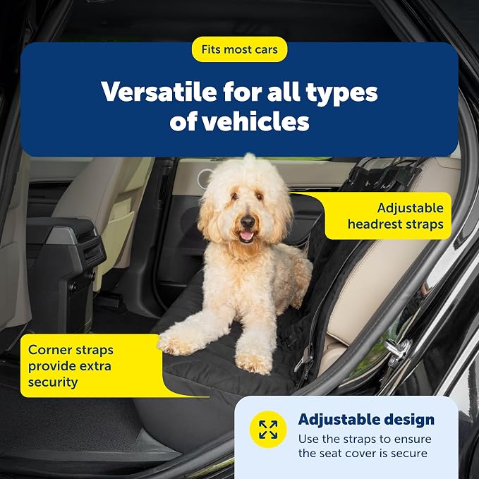 PetSafe Happy Ride Quilted Dog Car Seat Cover, Bench, Black | Seat Cover for Back Seat, Scratch-Resistant, Adjustable Straps and Elastic Panels, Machine Washable, Seatbelt Access Zippers - Image 7
