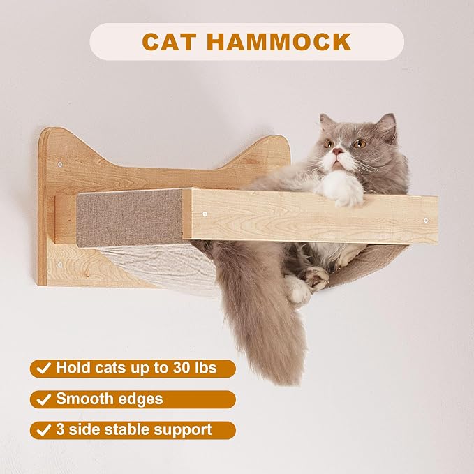 PETKABOO Cat Wall Shelves Cat Wall Furniture with Condo, Hammock, Scratching Pad, Platform and Ladder - Image 6