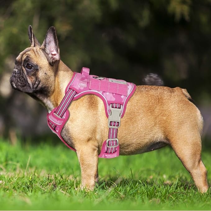 Beebiepet Heavy Duty Tactical Dog Harness for Small Dogs, No Pull Adjustable Pet Harness Reflective Service Training Easy Control Pet Vest Military K9 Working Dog Harnesses- Small, Pink Camo - Image 2