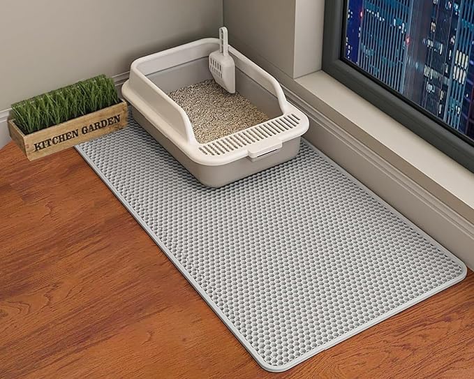 HCY&WLD Cat Litter Mat, Double Layer Cat Litter Box Mat (45x26 Inch, Gray) | Waterproof Urine-Proof Non-Slip Litter Trapping Mat, Soft on Kitty Paws, Scratch-Resistant, Scatter Control, Easy to Clean by HCY%26WLD