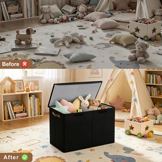 Bagnizer Large Toy Storage Box with Lids, Collapsible Sturdy Baby Storage Organizer Chest Bin Basket for Kids, Boys, Girls, Playroom, Nursery, Bedroom, Closet 25"x13"x16" (Black) - Image 7
