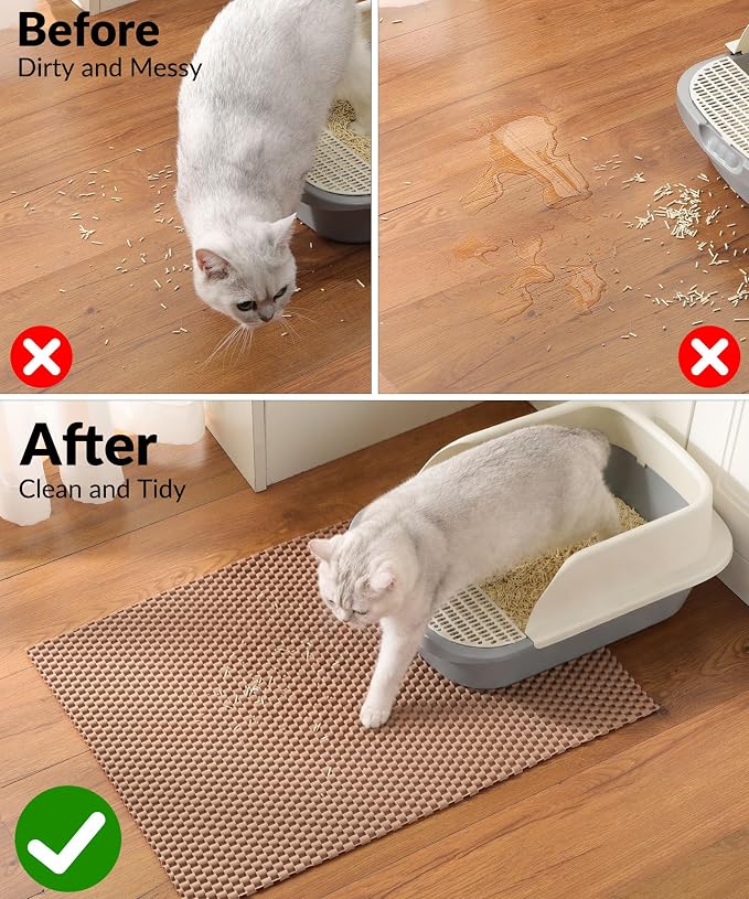 Cooyes Cat Litter Mat - Cut to Fit Any Place, 23"x17" Litter Trapping Mat for Litter Box, Easy to Clean, Waterproof & Non-Slip Kitty Pad, Scatter Control to Protect The Floor (Khaki) - Image 7