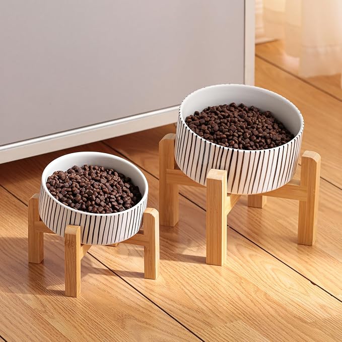 Elevated/Raised 15°Tilted Anti Slip Ceramic Dog Bowl for Small/Medium Breeds,Slanted Bulldog Big Face Pet Food Water Feeding Dish with Stand for Cats and Dogs (3.6 Cups/28 OZ) vertical stripe - Image 6