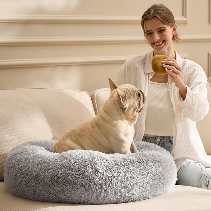 Bedsure Calming Cat Beds Donut Round Washable Kitten Bed,20 inches | Fluffy Faux Fur Cuddler,Anti-Slip Bottom,Anti-Anxiety,Deep Sleeping for Cats&Small Pets Up to 15 Lbs,Pale Grey - Image 8