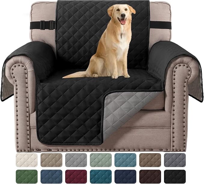 H.VERSAILTEX Reversible Chair Covers Water Repellent Chair Slipcover for Dogs Pets Furniture Protector Cover with Elastic Strap Durable and Washable Seat Width Up to 21"(Armchair, Black/Grey) by HVERSAILTEX