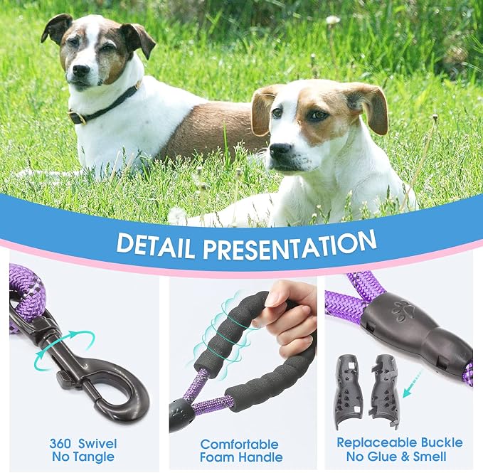 2/4/5/6 FT Dog Leash with Comfortable Padded Handle and Highly Reflective Threads for Small Medium and Large Dogs (5FT-1/2'', Purple) - Image 3