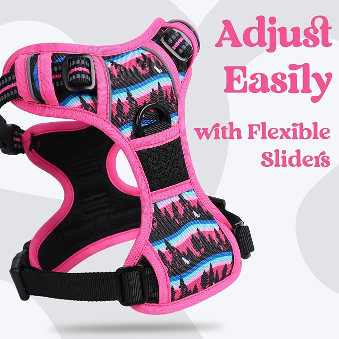 rabbitgoo Dog Harness Small Sized, Updated Easy On & Off with 3 Buckles | No Pull No Choke, Walking with 2 Clips and Handle, Adjustable Soft Reflective, Mountain Rose, Small - Image 4