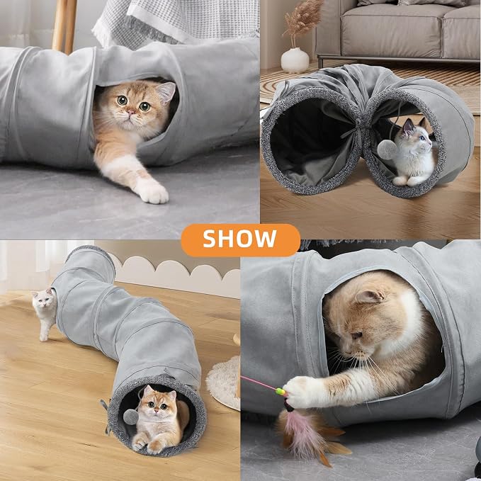 Pet Cat Tunnel Tube Cat Toys 2 Way Collapsible, Tunnels for Indoor Cats,S-Shaped Play Tube with Peephole and Hanging Ball,10.5" Maze Cats House for Puppies, Rabbits, Kitty, Kitten,Ferrets - Image 8