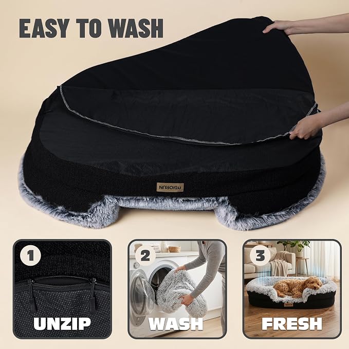 Miorun Fluffy Orthopedic Dog Beds Large Sized Dog, 36" Bolster Sofa Bed | Soft plush faux fur,lowered entry,washable cover,waterproof liner,claming dog couch for x-large dogs,supportive bolster - Image 9