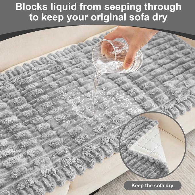 Waterproof Dog Couch Cover, Non Slip Pet Sofa Protector, Thick Fuzzy Couch Cover for Dogs, Machine Washable Furniture Protector, Scratch Resistant Pet Couch Mat(Light Gray, 28" x 83"/70 x 210cm) - Image 3