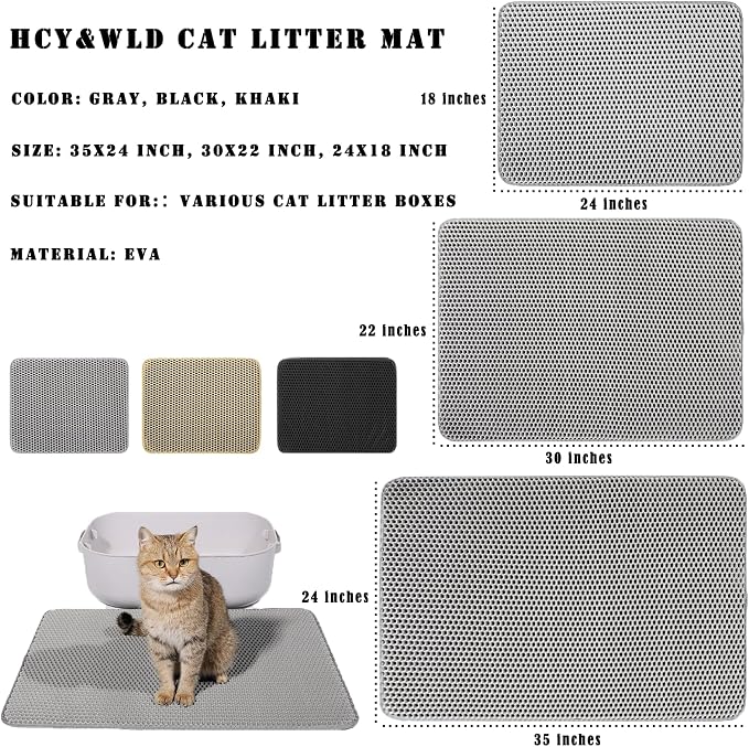 HCY&WLD Cat Litter Mat, Double Layer Cat Litter Box Mat (30x22 Inch, Black) | Waterproof Urine-Proof Non-Slip Litter Trapping Mat, Soft on Kitty Paws, Scratch-Resistant, Scatter Control, Easy to Clean - Image 7
