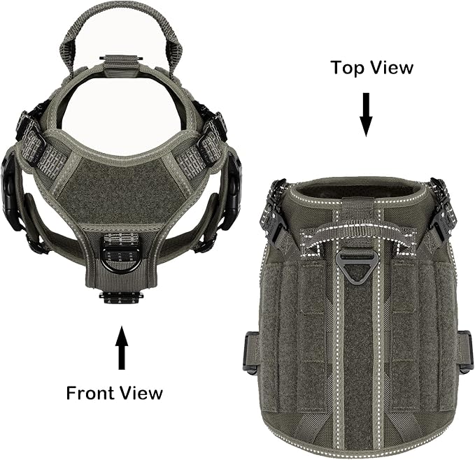 ICEFANG Tactical Dog Harness for Small Dogs,Reflective No Pull Dog Vest | with Control Handle,Adjustable,Front Hook,2 Leash Clips,Soft Padded,MOLLE Panel,Green,Small - Image 3