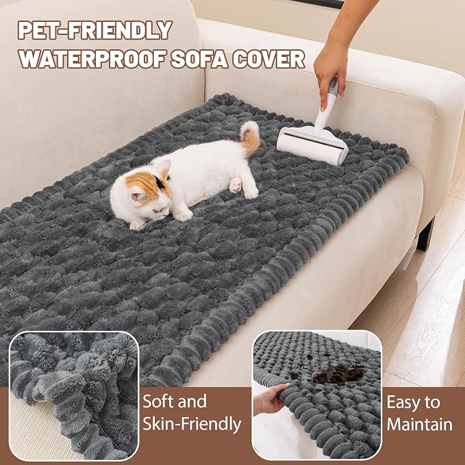 Couch Cover for Dogs Washable, Non Slip Soft Cozy Grey | Pet Friendly, Fuzzy Durable Plush Thick Slipcovers for 3 Cushion Sofa Cover Protector Mat Bed Furniture Couches 27.6"x82.7" - Image 3