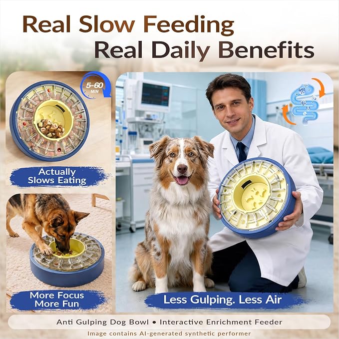 KADTC Adjustable 5-60 Min Slow Feeder Dog Bowl & Puzzle Feeder Anti-Gulping | 4-Cup Spinning Food Dispenser Turns Daily Meals Into Energy-Burning Enrichment, Eases Boredom, Builds Calmer Mealtime Rhythms - Image 7