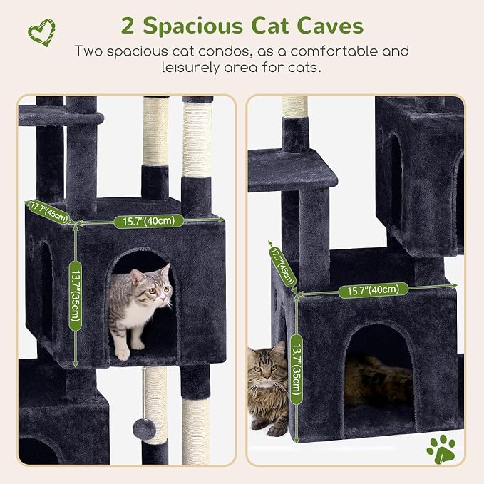 Globlazer Heavy Duty Cat Trees for Big Cats Maine Coon, F61, Dark Grey | Cat Tower for Indoor Large Adult Cats with Scratching Post, Extra Large Top Perch, Cat Condos, 61inch - Image 3