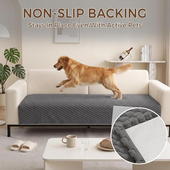 Foxdecor Couch Cover for Dogs Sofa Covers Non Slip Couch Pad Pet Friendly | Pet Couch Covers Washable Sofa Protector, Furniture Cover Couch Seat Protector for Living Room, Grey 28x94 Inch - Image 2