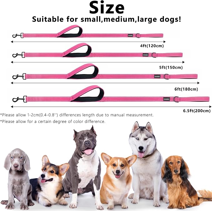 Dog Leash 5ft Long,Double Handle Dog Leash for Control Training | Heavy Duty Dog Leads with Traffic Padded Handles, Reflective Leashes for Small Medium Large Dogs(5ft, Hotpink) - Image 5