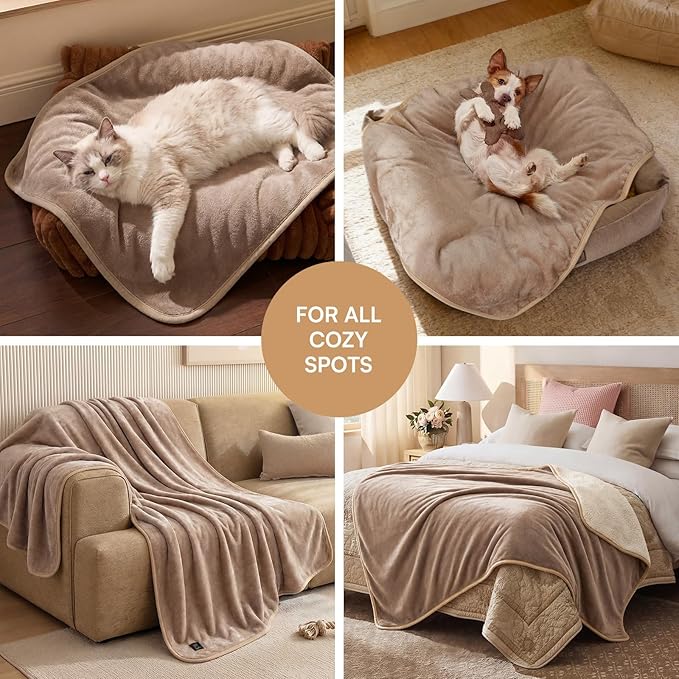 Luciphia Waterproof Pet Blanket, Washable Reversible Sherpa Fleece Throw | Liquid-proof furniture protector for bed and couch, soft reversible sherpa fleece for dogs, cats khaki, XL - Image 5