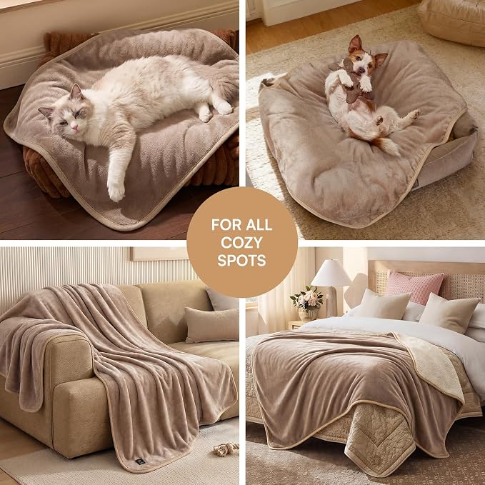 Luciphia Waterproof Pet Blanket, Washable Reversible Sherpa Fleece Throw | Liquid-proof furniture protector for bed and couch, soft reversible sherpa fleece for dogs, cats khaki, XS - Image 5
