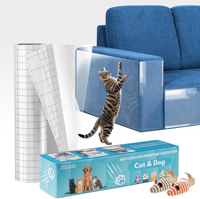 Anti-Cat Scratch Furniture Protector - Clear Vinyl Couch Protector from Cat Claws, Scratch Deterrent Tape for Sofa Corners, Single-Sided Sticky Couch Protector for Cats (200"x 8.3") by Unknown