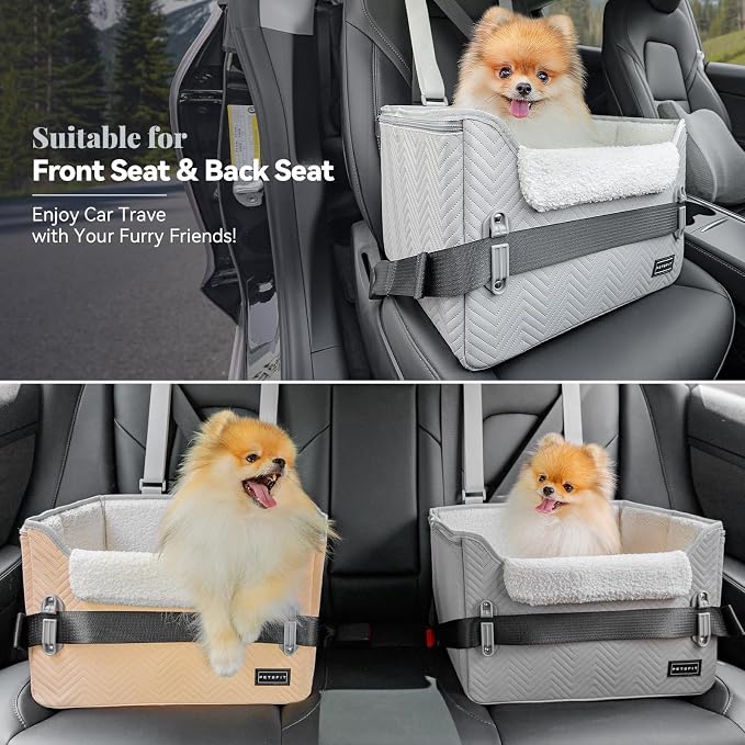 PETSFIT Dog Booster Car Seat, Waterproof PU Leather Dog Car Seats for Small Dogs with Patent Safe Buckles, Clip-On Leash, Pet Car Seat for Small Pets Up to 25lbs (Cool Grey) - Image 8