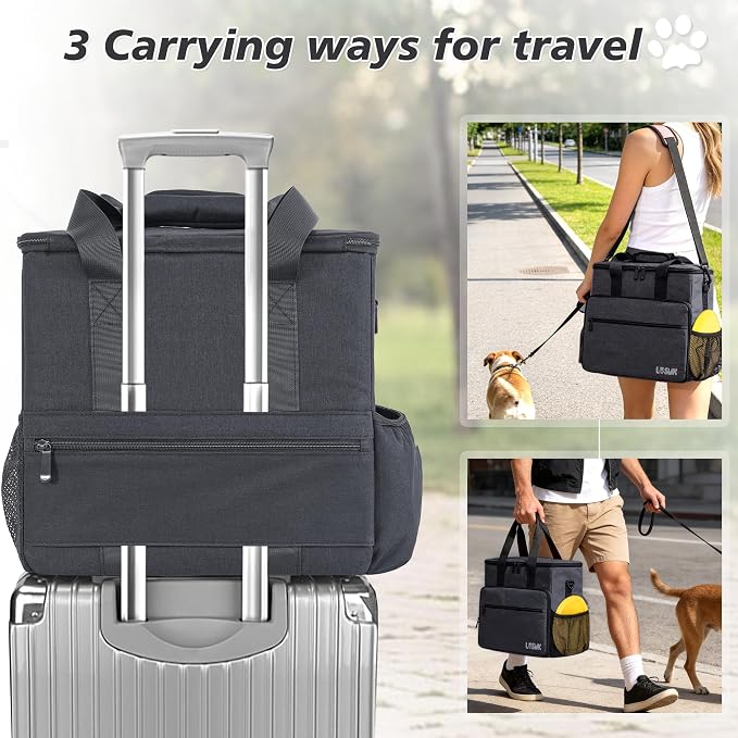 Dog Travel Bag, Large Pet Travel Set with Multi-Function Pockets | 2 Food Storage Containers, 2 Collapsible Bowls, 1 Feeding Mat for Pet Supplies, Road Trip Essentials, Weekend Camping, Black - Image 5