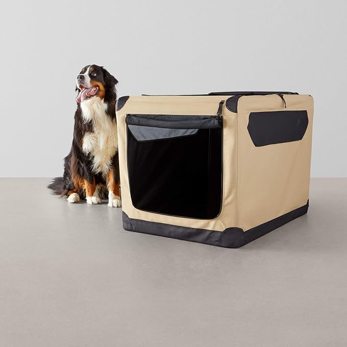 Amazon Basics Portable Folding Soft Dog Crate, Double Door, Collapsible Travel Kennel, Easy to Set Up, Sturdy, Secure, XL 42" x 31" x 31", Tan - Image 8