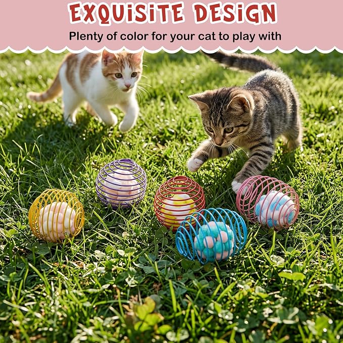 Jecery 5 Pcs Cat Toys Spring,Plush Ball,Multicolor | Interactive Metal Cat Toy, Stretchable Rolling Ball, for Indoor Cats, Colorful Playful Coils, Kitten Pet Supplies - Image 4