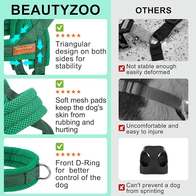BEAUTYZOO Dog Harness for Large Dogs,No Pull Step in Pet Vest and Leash Set | Breathable Mesh with Handle, Reflective, Adjustable No Choke Escape Proof, Lightweight, Easy Control for Walking, Green L - Image 7