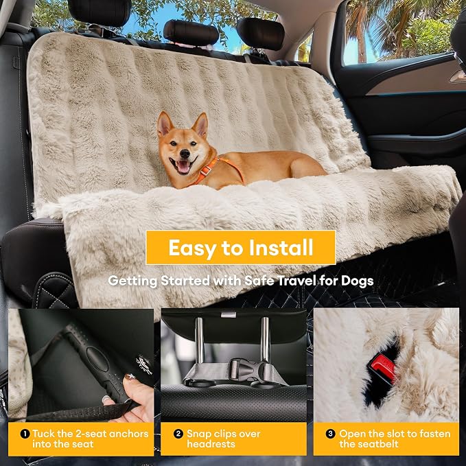 FUNNY FUZZY Luxurious Dog Car Seat Cover, Waterproof Backseat Protector | Faux Rabbit Fur, Full Backseat Cover, Non-Slip, Hair, Dirt & Scratch Defense, Machine Washable, Fits Cars, SUVs & Trucks - Image 3