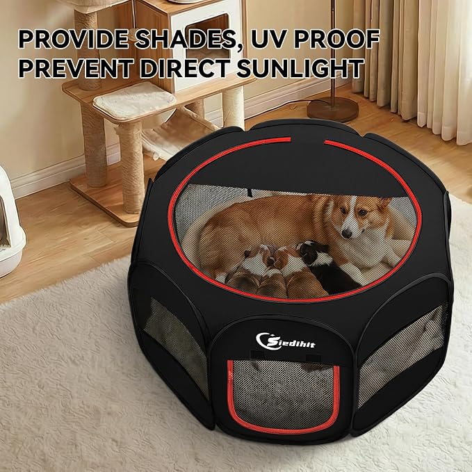Siedihit Dog Playpen, Puppy Pet Playpens Indoor for Medium Dogs Tent | Crates Cage Indoor/Outdoor, Portable Pop Up Dog Kennel Playpen with Carrying Case for Dogs/Cats/Rabbits, Black - Image 5