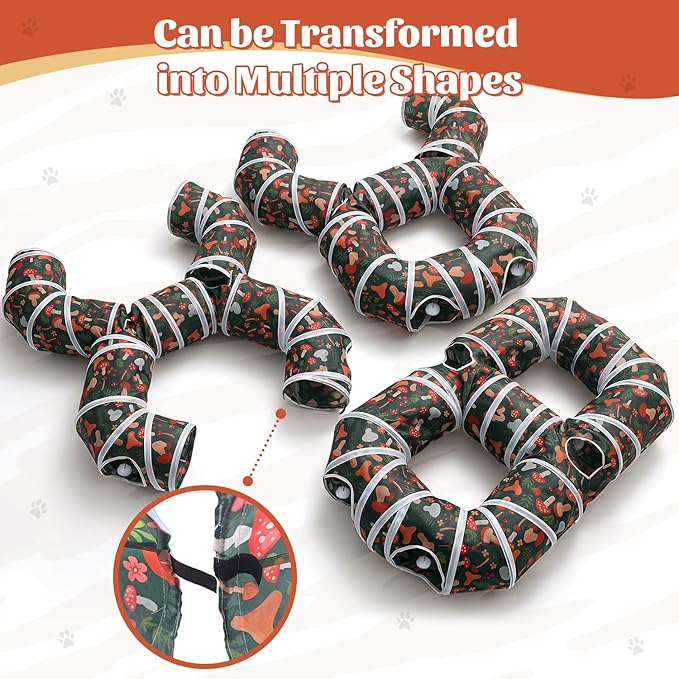Cat Tunnel for Indoor Entertainment, Tear-Resistant Cat Play Tube with Play Ball, Collapsible Pet Tube with Interactive Peephole, Ideal for Outdoor Exercise for Kittens Puppies Rabbits (8-Shaped) - Image 5