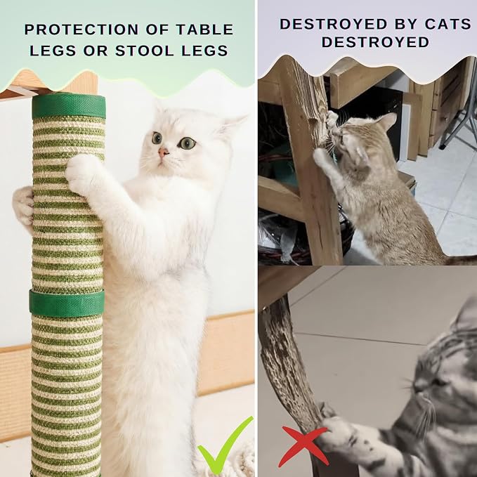 JanYoo 2 Pieces Cat Scratcher Mat for Table Leg Sisal Cat Scratching Pad Scratch Mat for Cat Scratch Pad Rug 19.69 × 9.84 in(Green Stripe) - Image 5