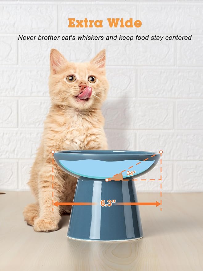 LoeJan Elevated Cat Food and Water Bowls Set, Extra Wide and Raised Ceramic Feeder, Anti-Vomit Whisker-Free Pressure Feeding Bowl for Kittens Adult Small Dogs, Deep Blue - Image 7