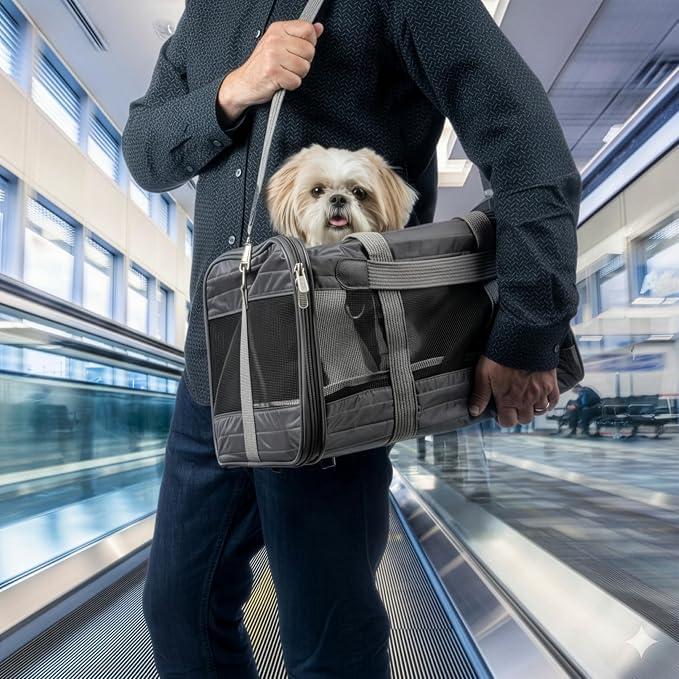 Sherpa Pet Carrier Airline Approved with Spring Wire Frame - Cat Carrier and Dog Carriers for Airline Travel and Vet Visits, Mesh Ventilation, Locking Zippers - Charcoal Grey, Large - Image 6