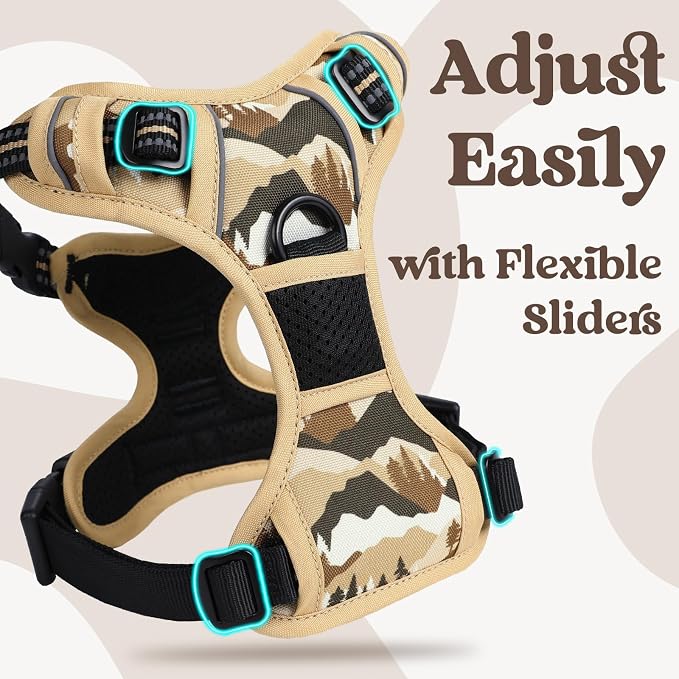rabbitgoo Dog Harness for Large, Updated Easy On & Off with 3 Buckles | No Pull No Choke, Walking with 2 Clips and Handle, Adjustable Soft Reflective, Desert Ridge, Large - Image 3