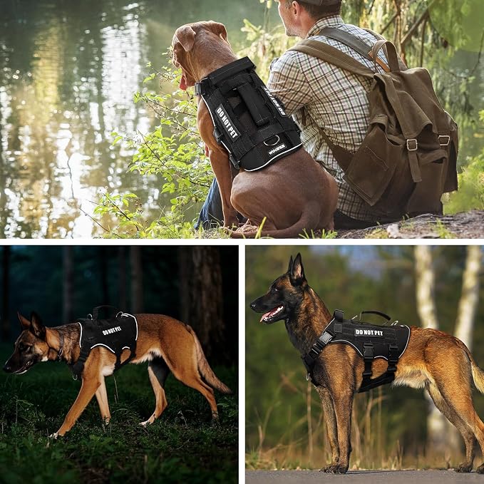 WINSEE Tactical Molle Vest Mesh Dog Harness with 10 Removale Pet Patches | Breathable Service Dog harness with Double Soft Padded Handle for Small Dog, Reflective Military Pet Vest for Walk Hiking - Image 8