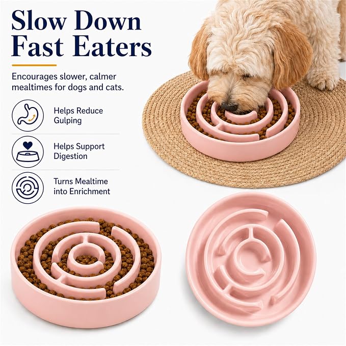 Ceramic Slow Feeder Dog Bowl 1.5 Cup Puzzle Dish for Small Medium Dogs | Glazed ceramic maze bowl with 1.5-cup capacity for dry or wet food, sized for small and medium dogs - Image 5