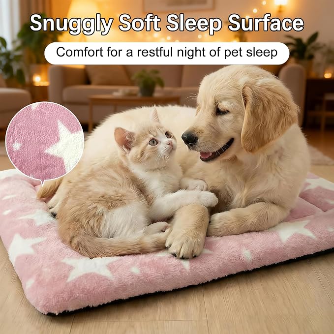 Dog Bed Mat – Soft & Comfortable Dog Kennel Pad for Crate – Durable Crate Bed & Mat for Dogs & Cats – Ideal for Crate, Kennel, and Home Use (Big&Little Stars Pink, M(30"*20"*1.5")) - Image 2