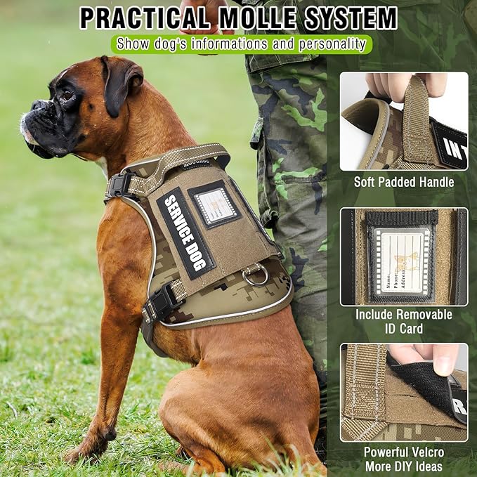 Tactical Dog Harness and Leash Set with 10 Patches for Large Dogs | Heavy Duty No Pull Service Animal Dog Vest with Dog Seat Belt ,Adjustable Reflective Easy Walk for Training Hiking Camo L - Image 3