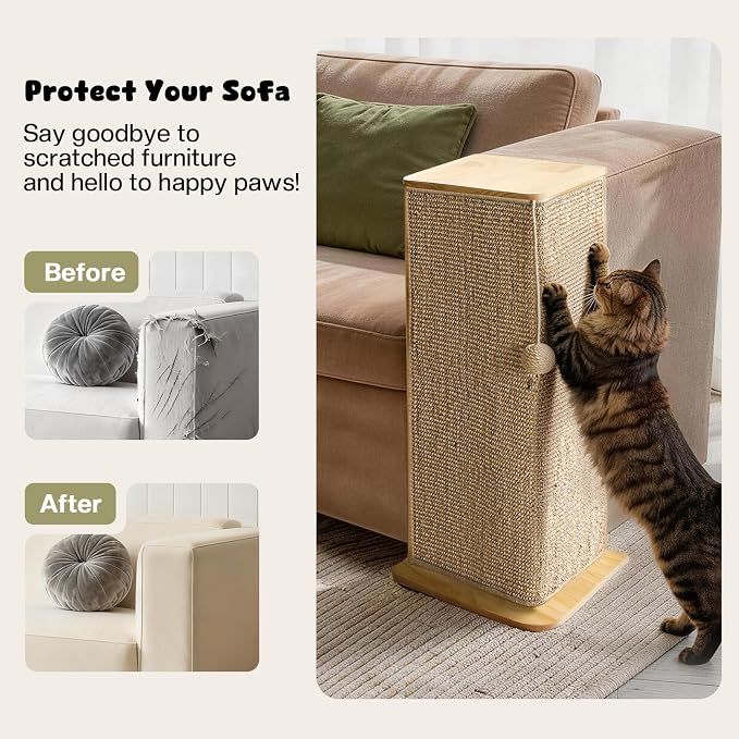 Wooden Couch Corner Cat Scratcher, Adjustable Couch Cat Scratch Protector with Sisal Scratching Mat, Couch Corner Protectors for Cats with Adjustable Buckles, Cat Scratch Furniture Protector for Sofa - Image 3