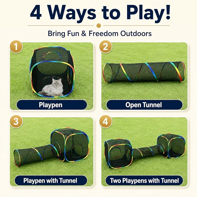 Outdoor Rainbow Cat Enclosures Playground,Outside House for Indoor Cats Include Portable Tent, 2 Way with 2 Cube Tunnel, for Kitty and Small Animals,Within Storage Bag - Image 3