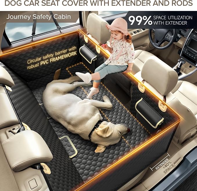 Back Seat Extender for Dogs,PVC Rods Support and Hard Bottom Car Seat Cover | Heavy Duty Dog Car Seat Cover for Back Seat, Dog Hammock for Car, Waterproof Pet Bed For Car, SUV, Truck - Image 2